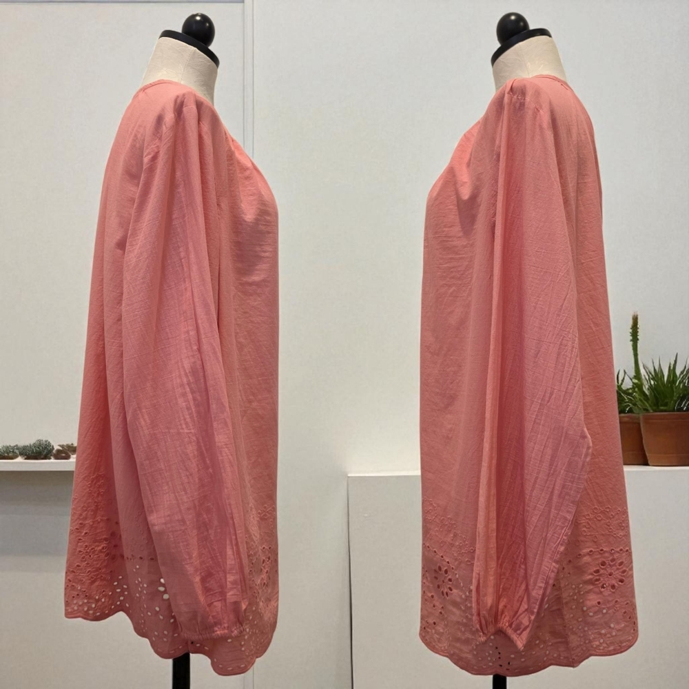 Lane Bryant Swing Neck Peasant Eyelet Hem Long Sleeve Blouse Top Coral Size 18 - Picture 4 of 5